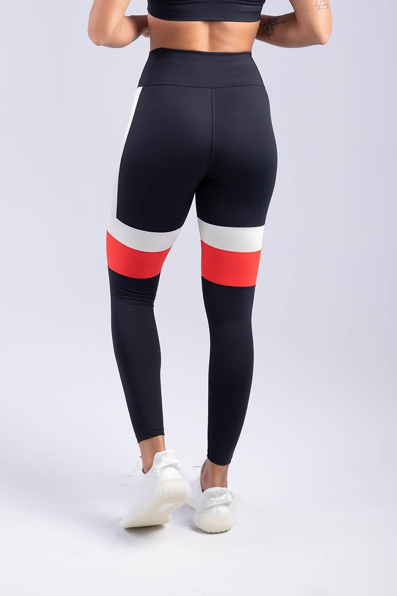 Calça Legging Duo Faixa (Preto / Branco / Vermelho) | Ref: K3319-A
