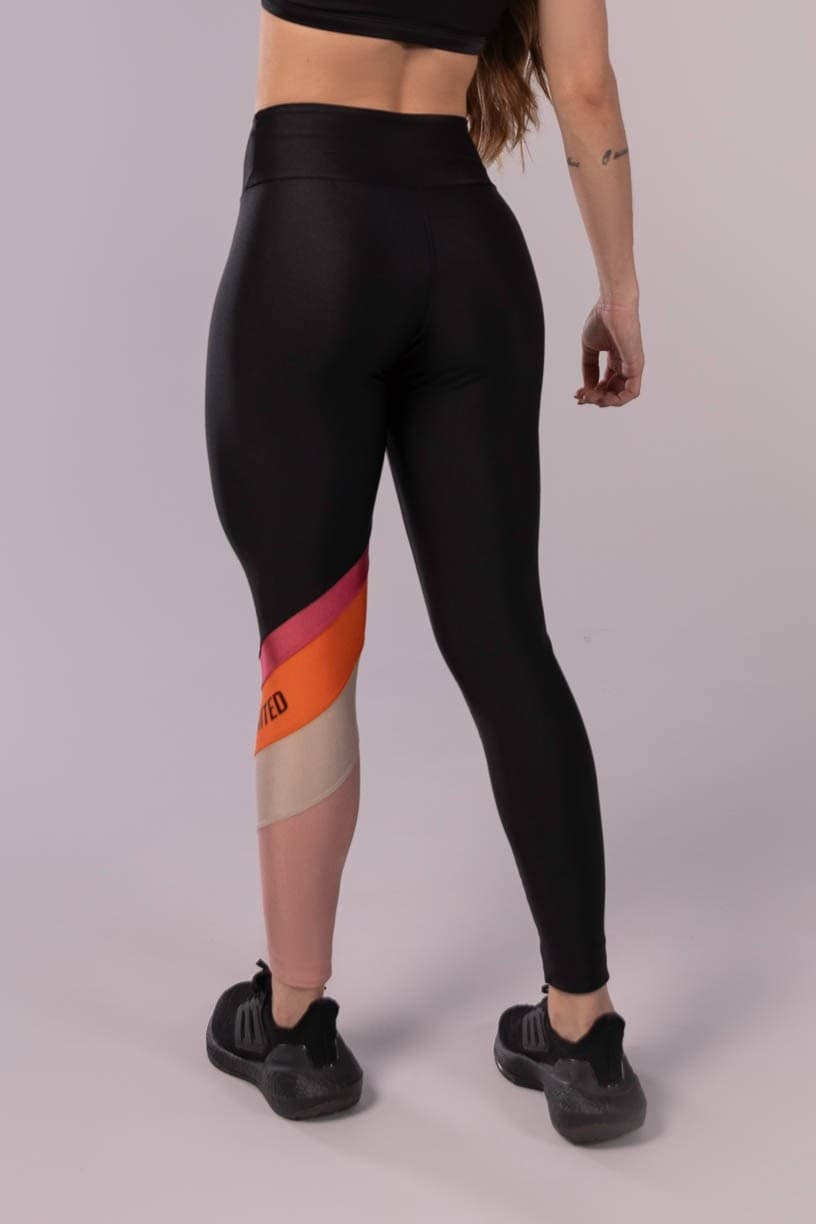 Calça Legging com Recortes Coloridos Pespontados (Preto / Rosa / Laranja / Nude) | Ref: K3482-A