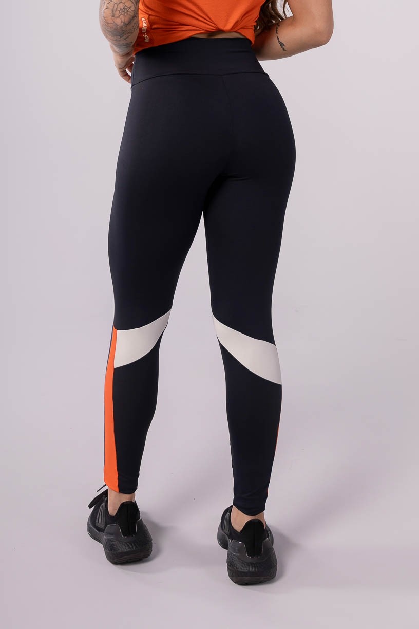 Calça Legging com Zíper e Recortes (Preto / Laranja / Off-White / Azul) | Ref: K3481-A