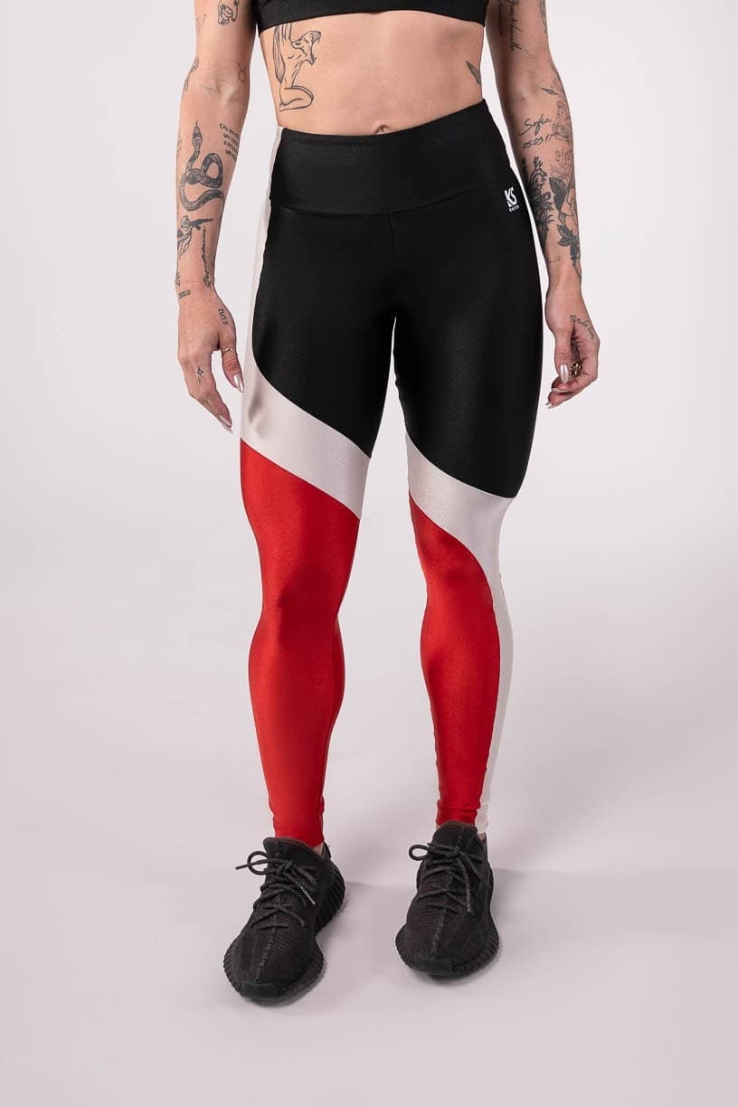 Calça Legging Tricolor Assimétrica (Preto / Off-White / Vermelho) | Ref: K3758-A