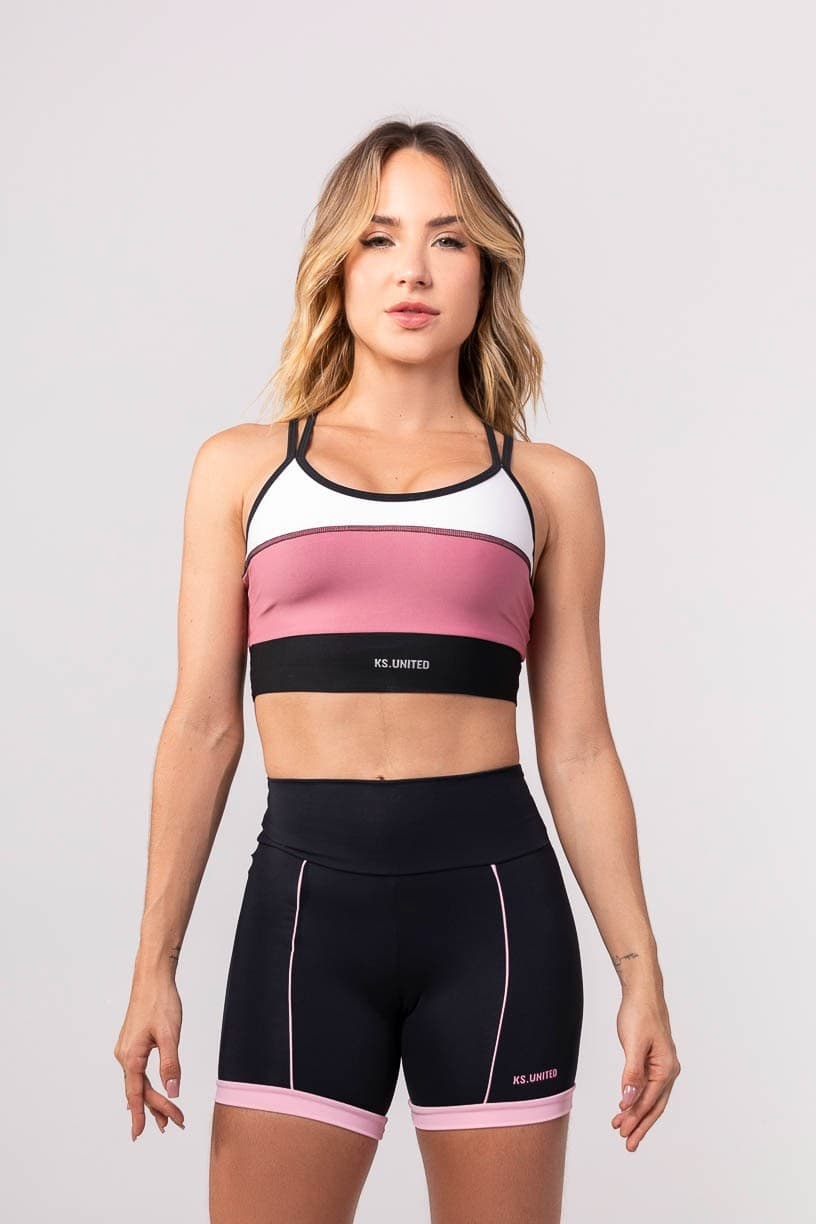 Top Tricolor e Alça Cruzada (Preto / Rosa / Branco) | Ref: K3882-A