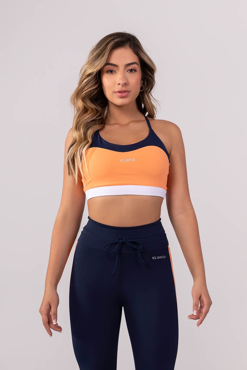 Top com Alças Cruzadas Reguláveis (Laranja / Azul Marinho / Off-White) | Ref: K3859-A
