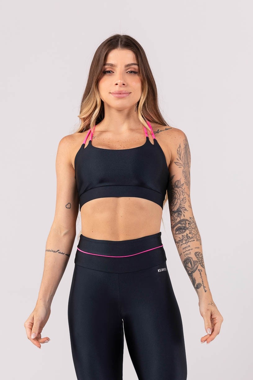 Top com Detalhe e Alças Duplas (Azul Marinho / Rosa) | Ref: K3916-A