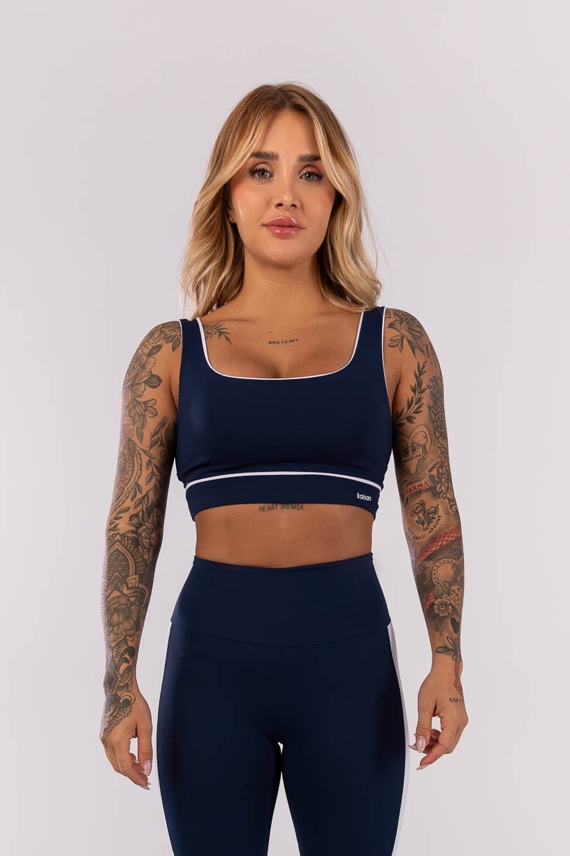 Top com Vivo no Cós (Azul Marinho / Branco) | Ref: K4023-A