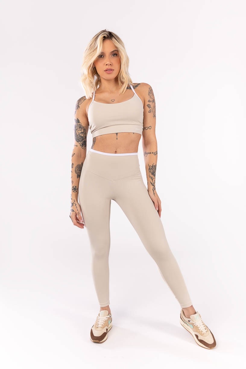 Calça Legging com Vira (Bege / Branco) | Ref: K4047-A