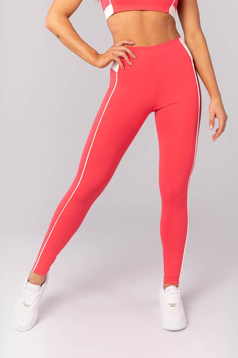 Calça Legging com Cós Contrastante e Vivo (Rosa Pink / Off-White) | Ref: K4163-B