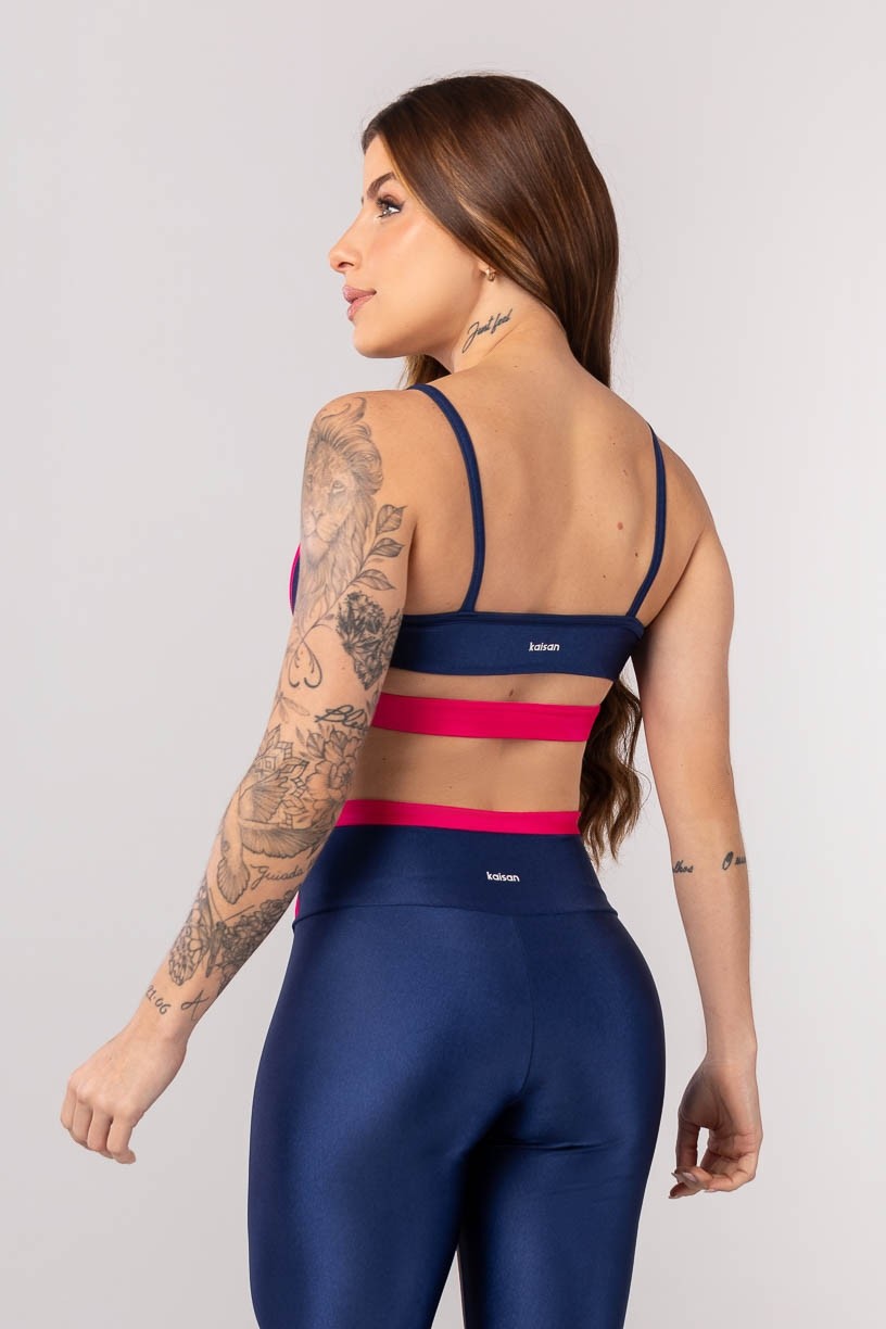 Top com Alças e Tira no Cós (Azul Marinho / Rosa Cereja) | Ref: K4012-C