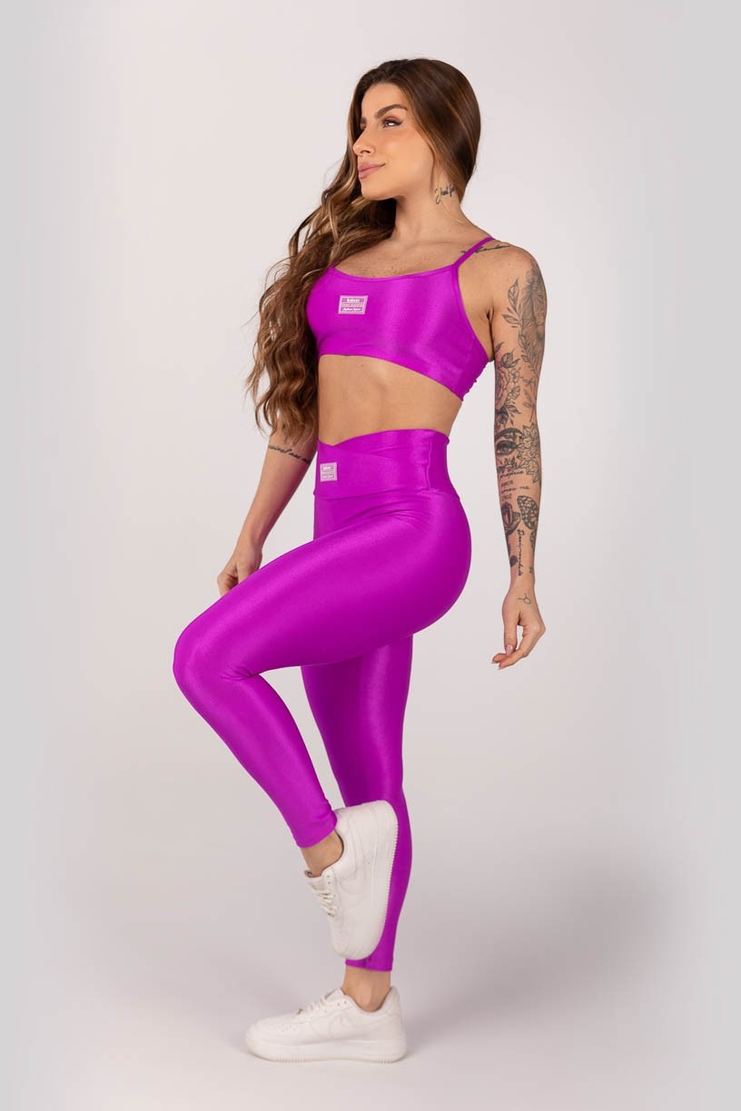 Calça Legging Canelada com Cós Transpassado (Roxo) | Ref: K4251-B