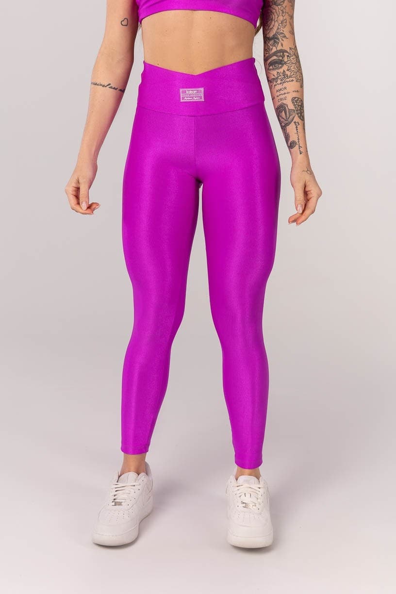 Calça Legging Canelada com Cós Transpassado (Roxo) | Ref: K4251-B