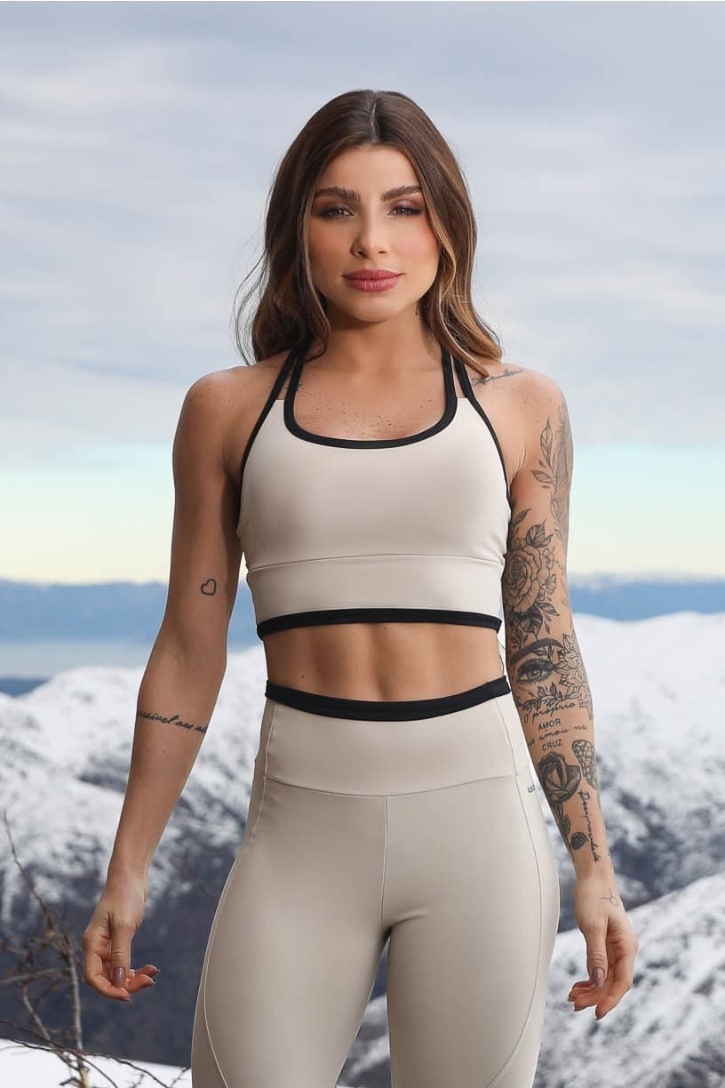Top com Alças Duplas e Vira no Cós (Preto / Bege) | Ref: K4273-A