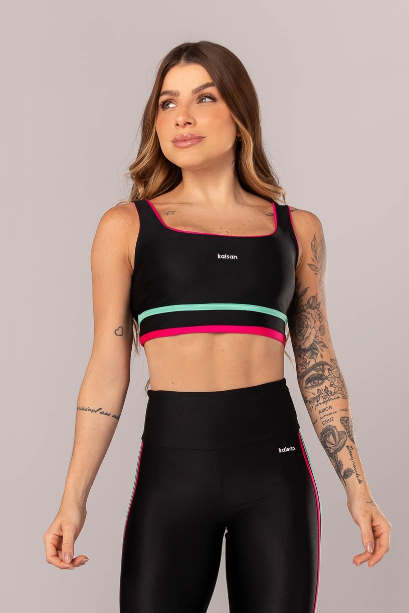 Top com Chapado no Cós (Preto / Rosa Pink / Menta) | Ref: K4192-B