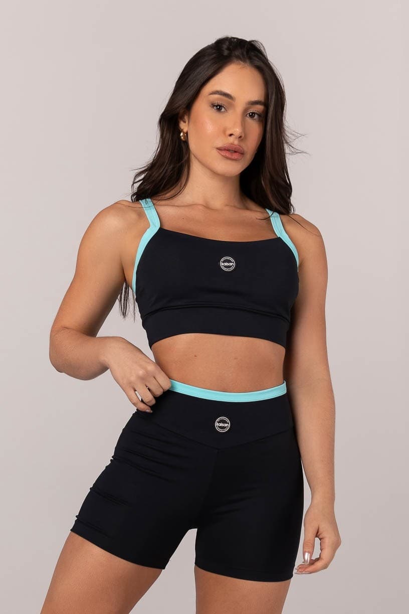 Top Bicolor com Alças Largas (Preto / Azul Turquesa) | Ref: K4311-A