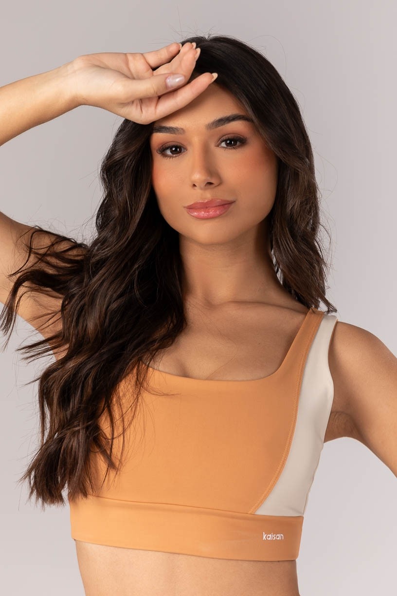 Top Assimétrico Bicolor (Caramelo / Bege) | Ref: K4010-D