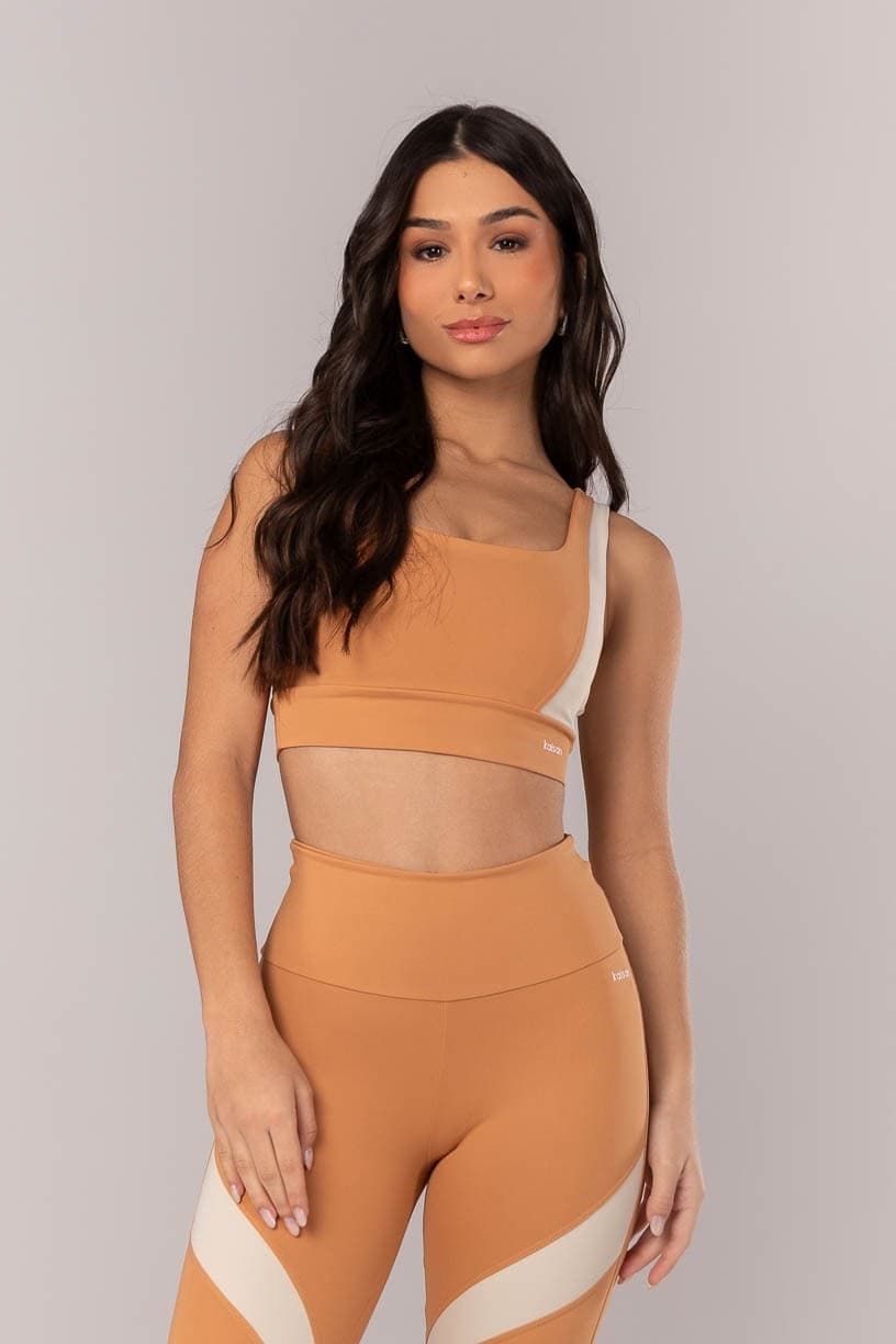 Top Assimétrico Bicolor (Caramelo / Bege) | Ref: K4010-D