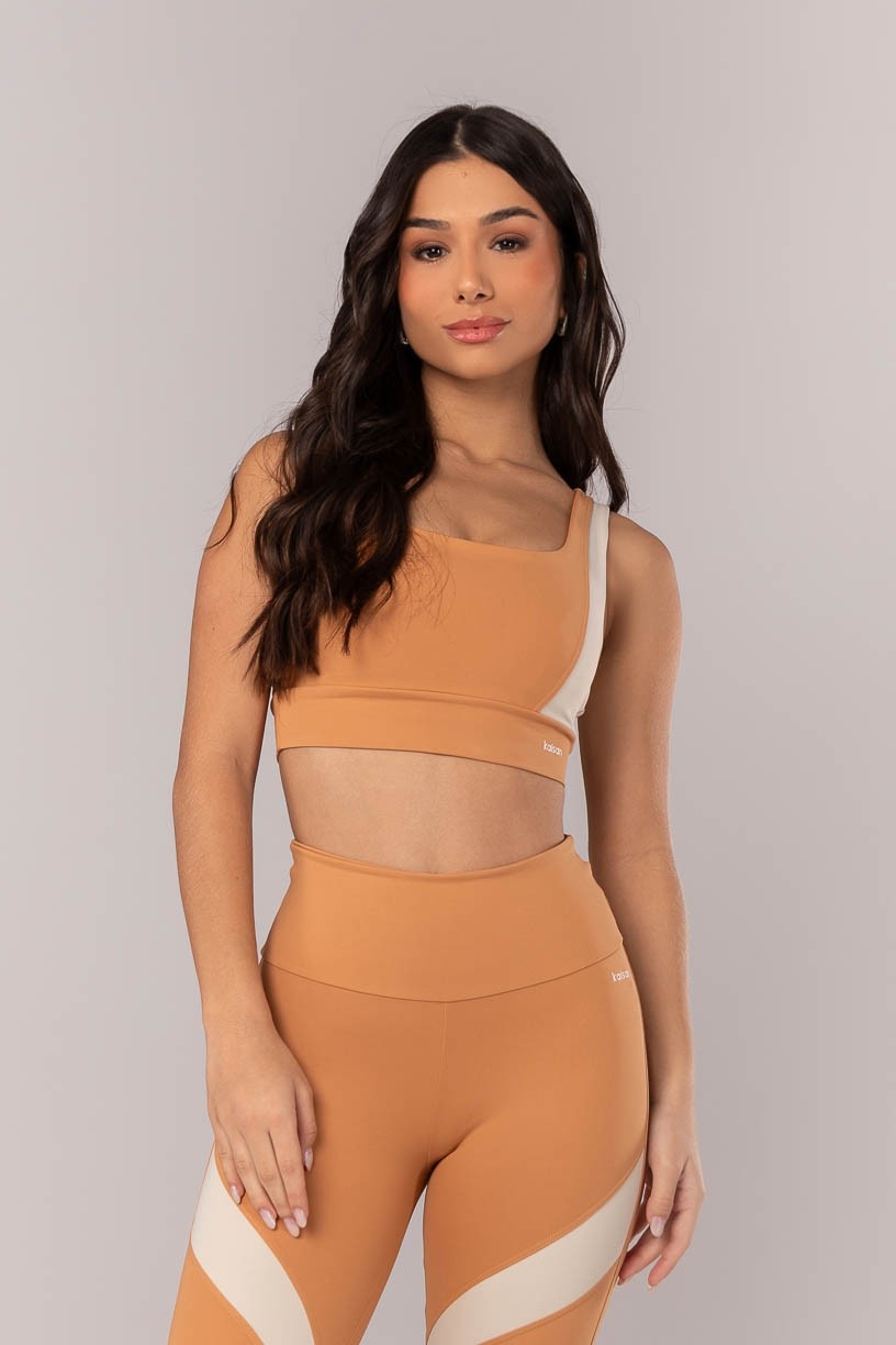Top Assimétrico Bicolor (Caramelo / Bege) | Ref: K4010-D