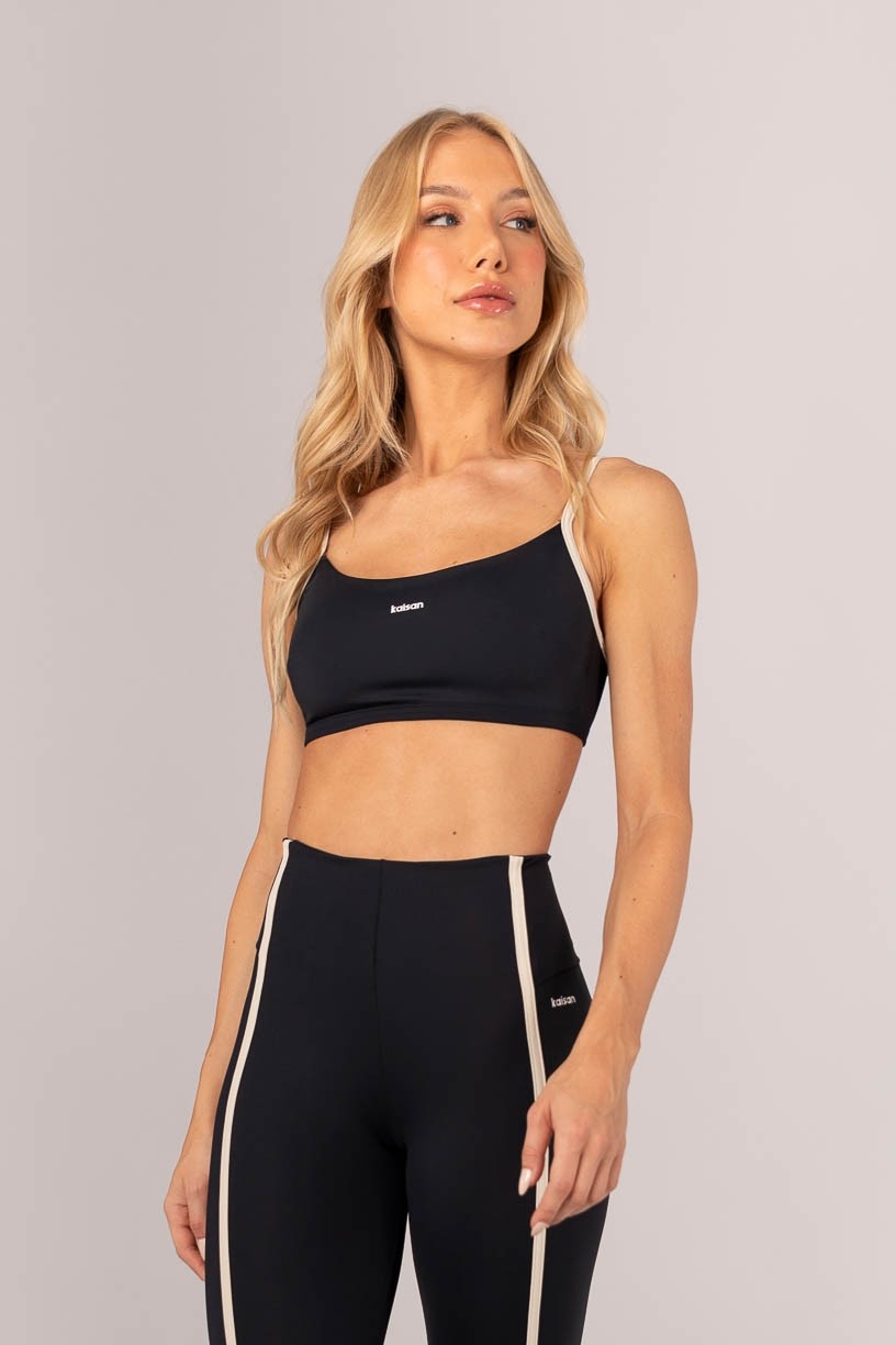 Top com Alças Reguláveis e Costas Aberta (Preto / Bege) | Ref: K4354-A