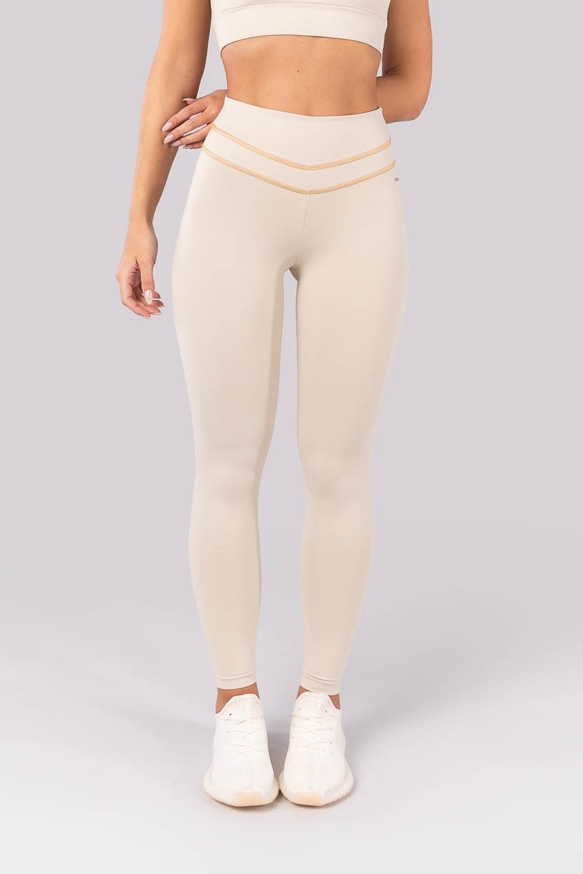 Calça Legging com Cobertura no Cós (Bege / Caramelo) | Ref: K4390-A
