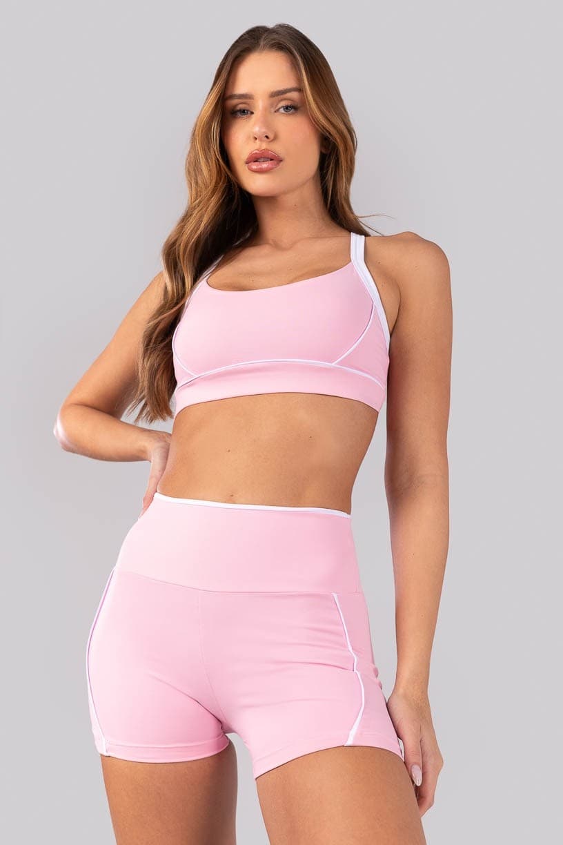 Short com Vira e Vivo (Rosa Claro / Branco) | Ref: K4385-A