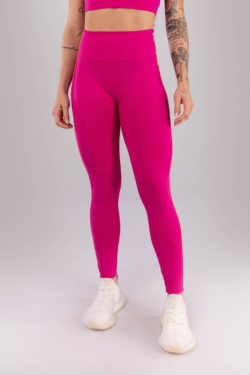 Calça Legging com Vivo Contrastante (Rosa Choque / Laranja Claro) | Ref: K4425-B