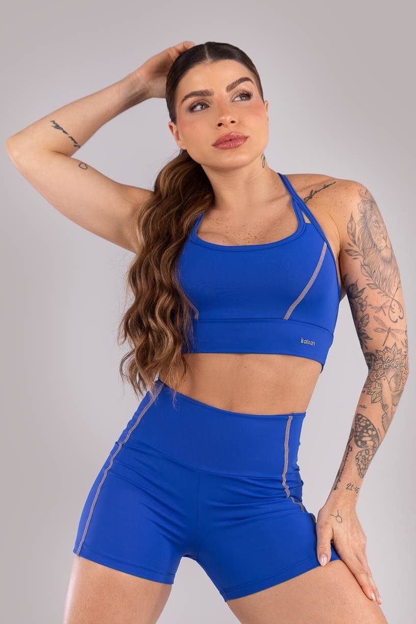 Short com Bolsos e Cobertura Contrastante (Azul) | Ref: K4435-B