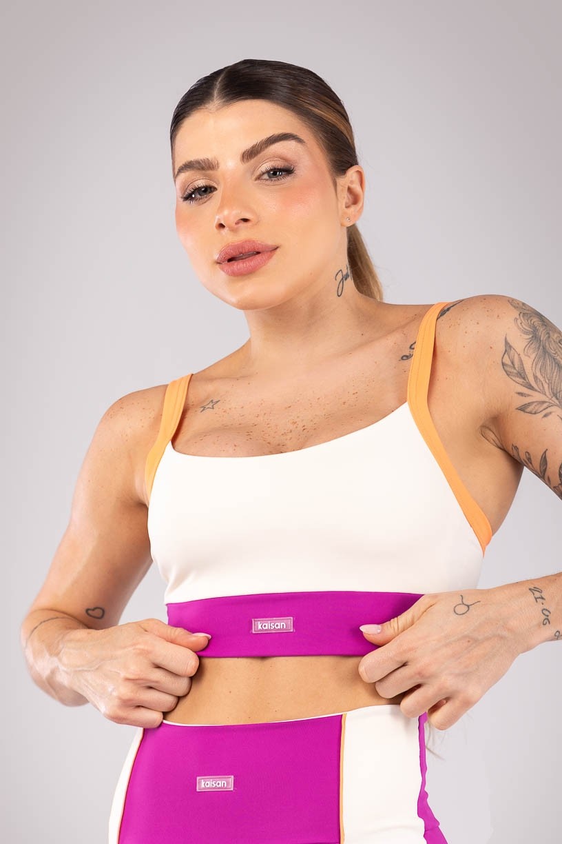 Top Tricolor com Alças Largas (Off-White / Roxo / Laranja Claro) | Ref: K4186-B