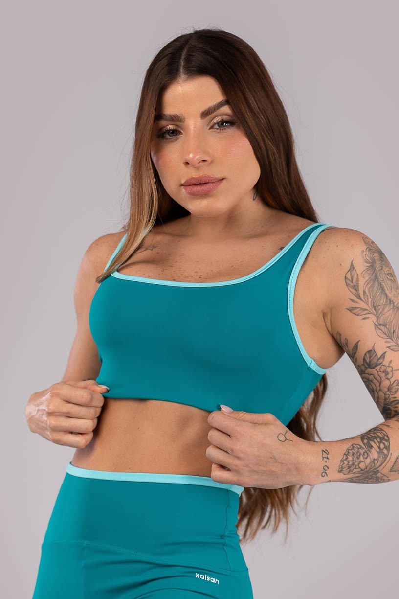 Top Alças Largas e Viés Contrastante (Jade / Azul Turquesa) | Ref: K4219-D