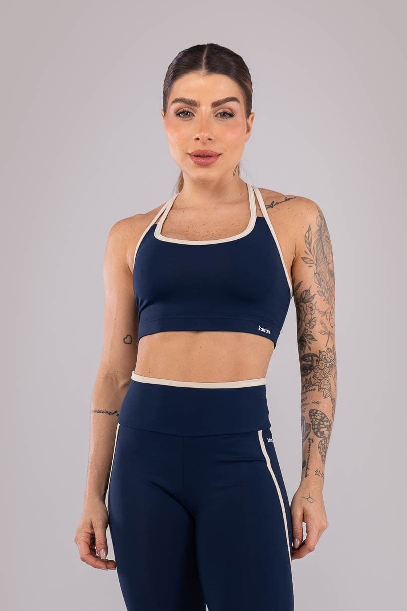 Top com Alças Duplas e Abertura nas Costas (Azul Marinho / Bege) | Ref: K4418-A