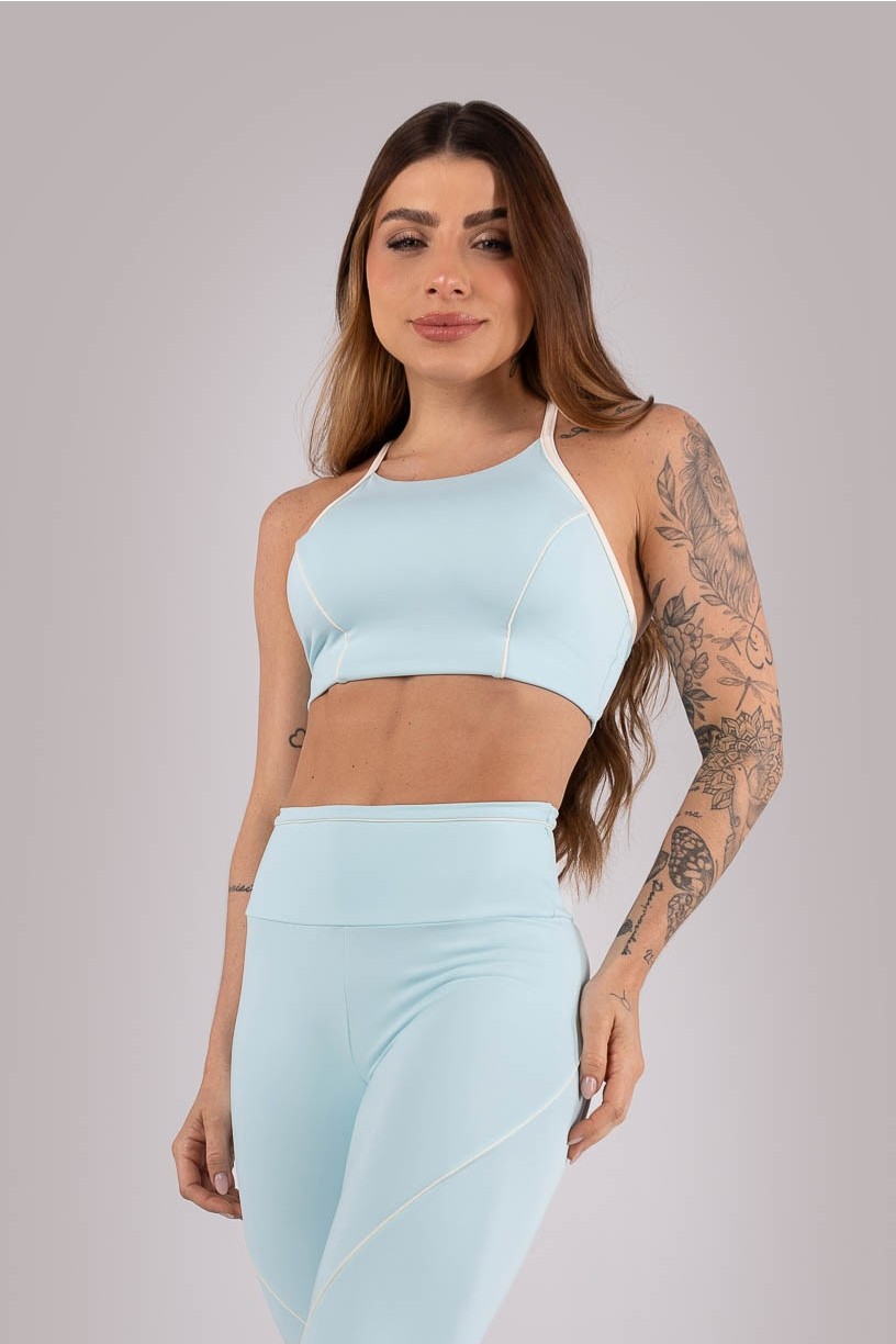 Top com Decote Alto e Vivo (Azul Bebê / Off-White) | Ref: K4427-B