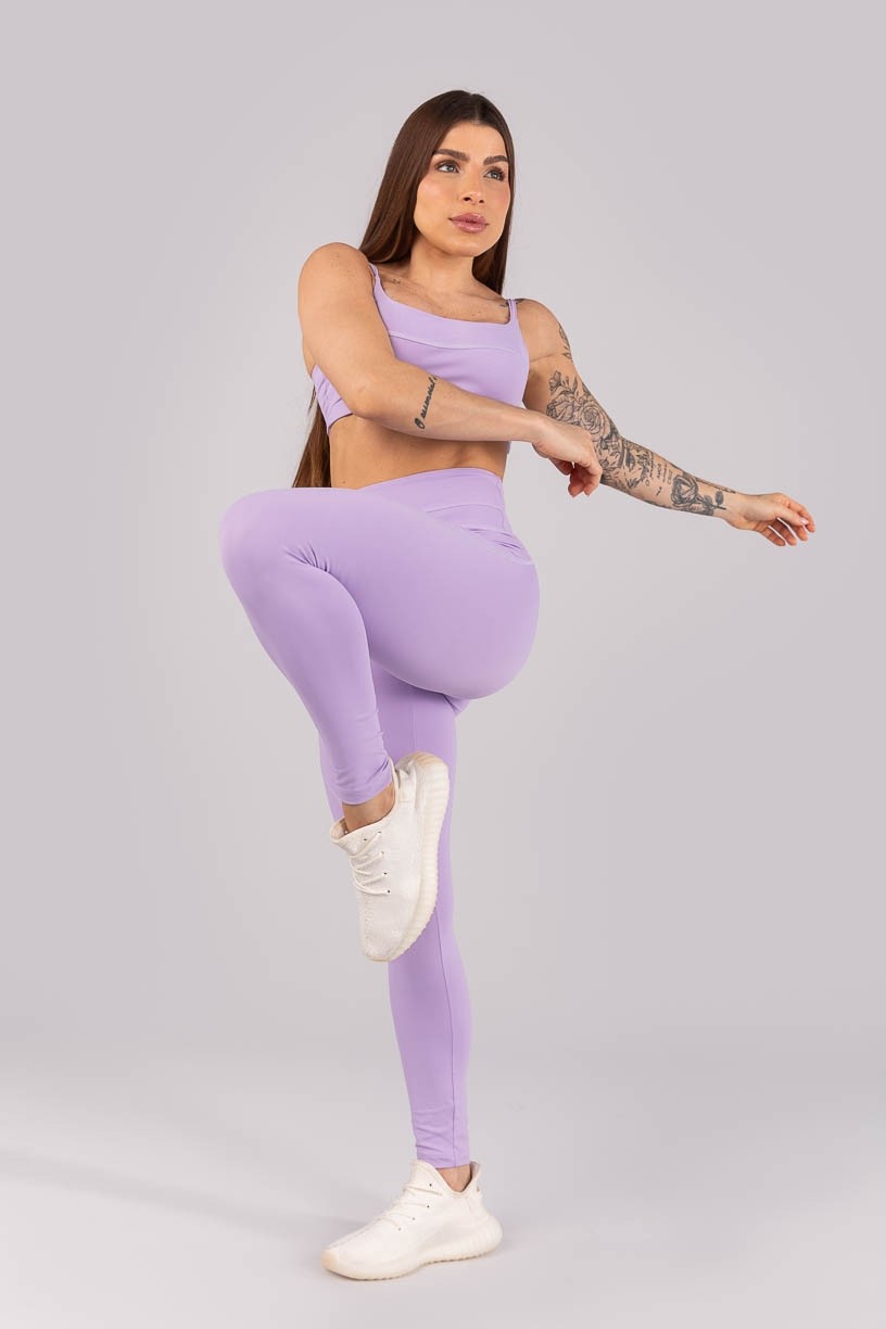Calça Legging com Recortes e Cobertura (Lilás) | Ref: K4457-A