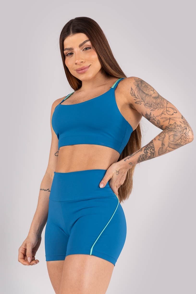 Short com Vivo Contrastante (Azul Marine / Verde Turquesa) | Ref: K4460-B