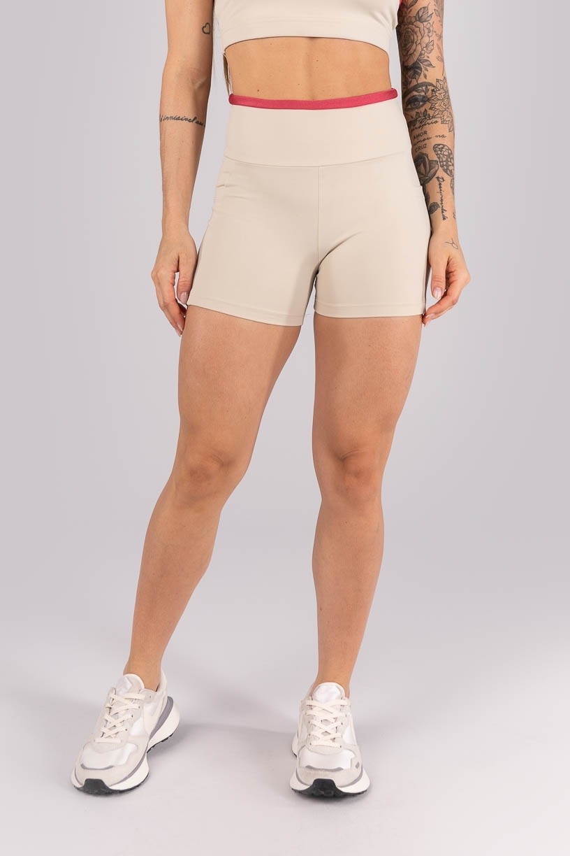 Short com Blsos e Detalhe no Cós (Bege / Rosa) | Ref: K4468-A