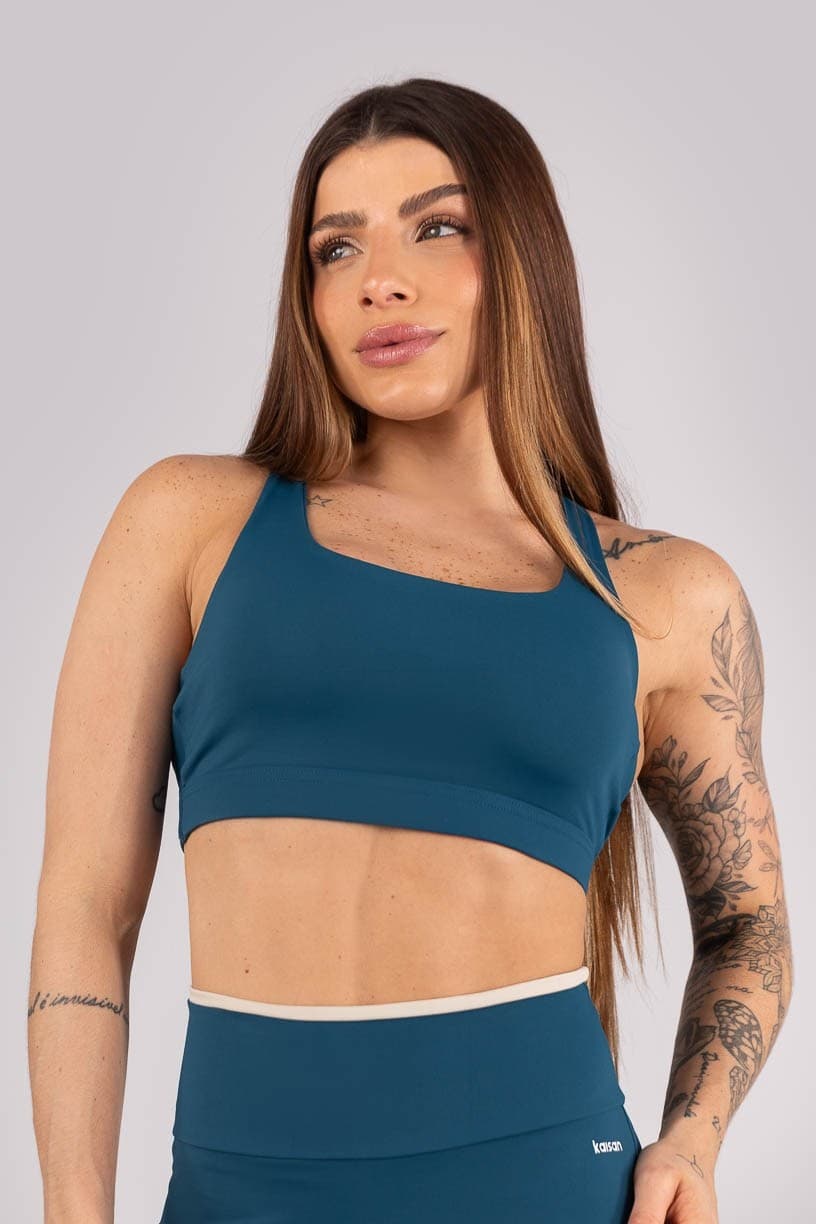 Top com Tiras Entrelaçadas (Azul Petróleo / Bege) | Ref: K4298-D