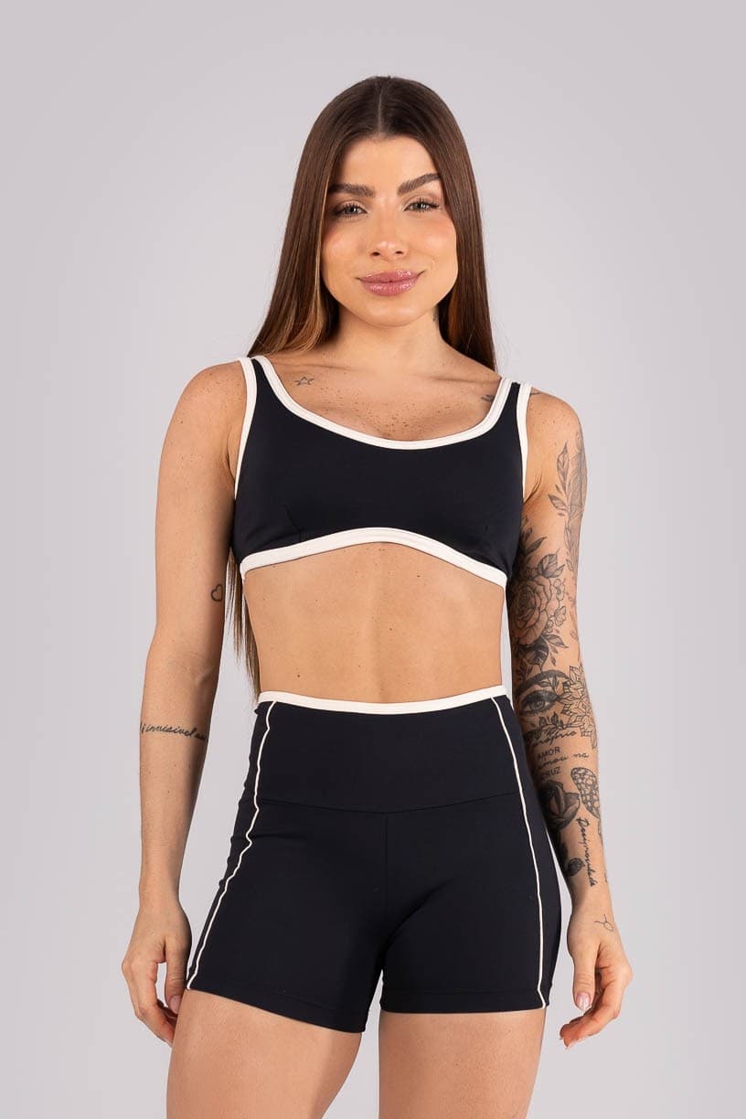 Top com Alças Largas e Viés Contrastante (Preto / Off-White) | Ref: K4453-C