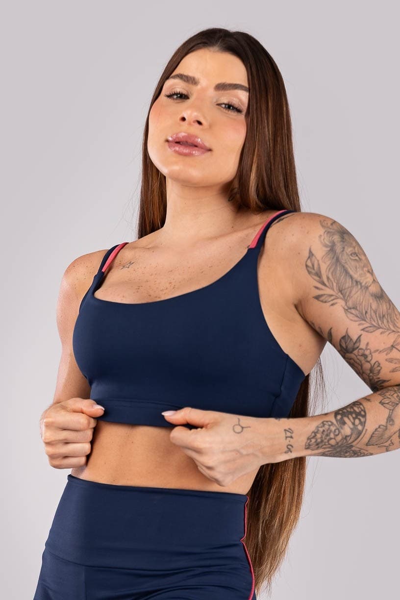 Top com Alças Duplas e Abertura Costas (Azul Marinho / Rosa Cereja) | Ref: K4459-C
