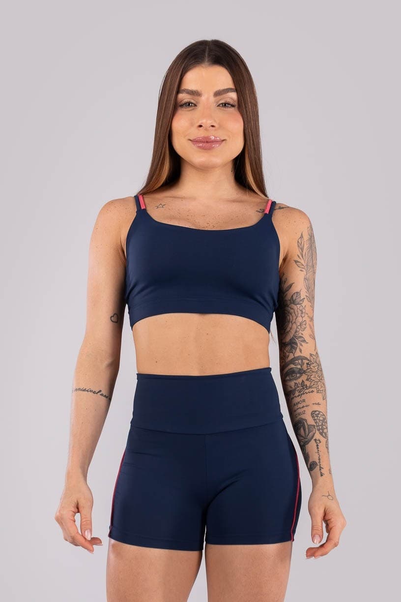 Top com Alças Duplas e Abertura Costas (Azul Marinho / Rosa Cereja) | Ref: K4459-C