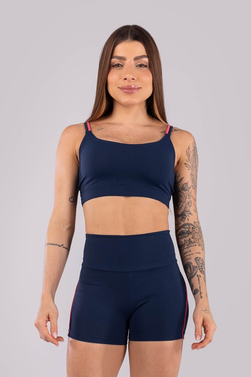 Top com Alças Duplas e Abertura Costas (Azul Marinho / Rosa Cereja) | Ref: K4459-C
