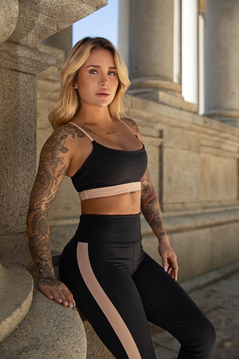 Top com Alças e Nadador Vazado (Preto / Rosa Bebê) | Ref: K4464-A