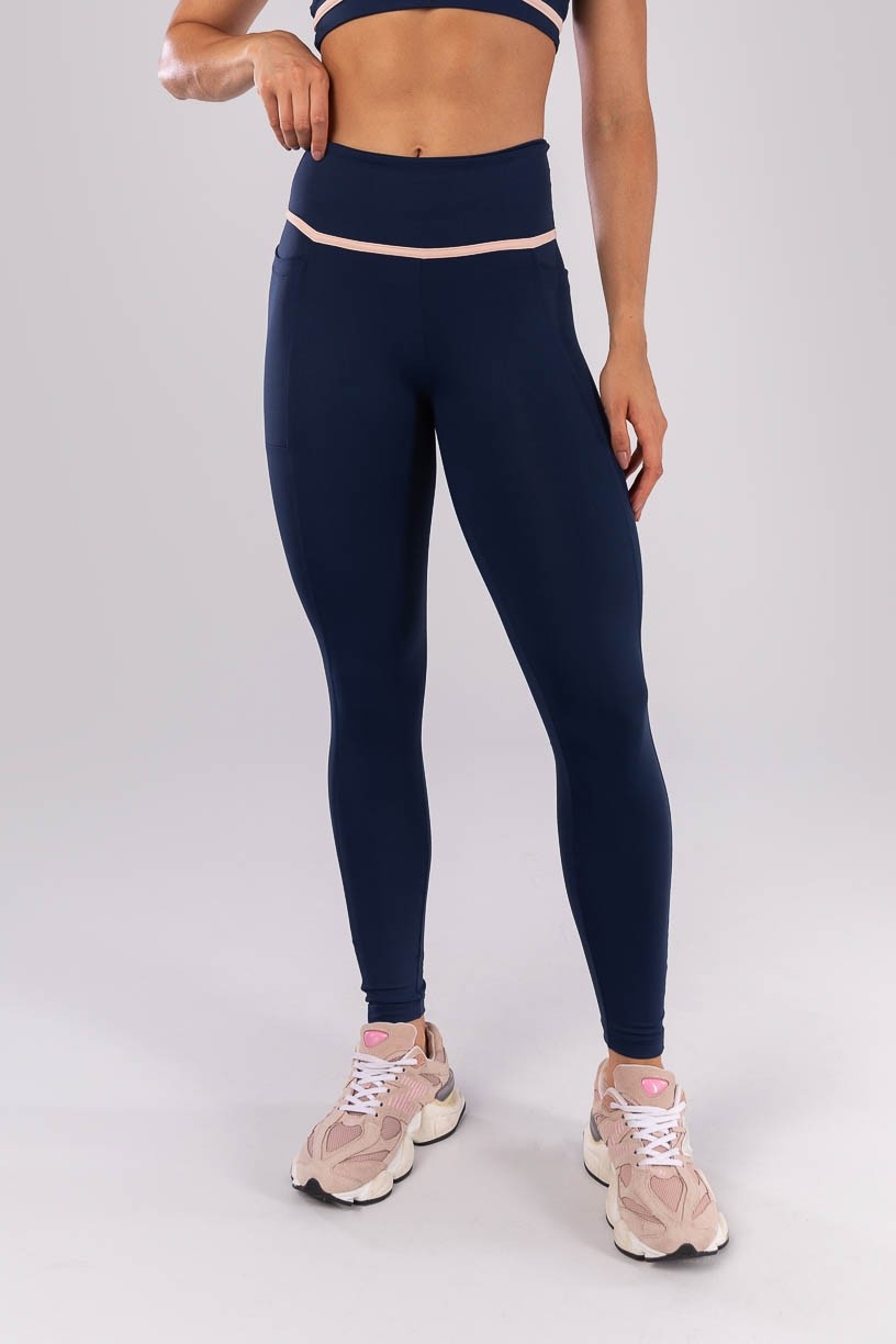 Calça Legging com Bolsos e Chapado no Cós (Azul Marinho / Rosa Bebê) | Ref: K4521-A