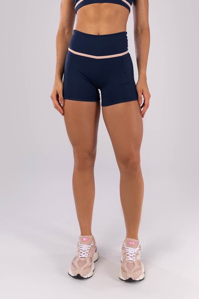 Short com Bolsos e Chapado no Cós (Azul Marinho / Rosa Bebê) | Ref: K4522-A