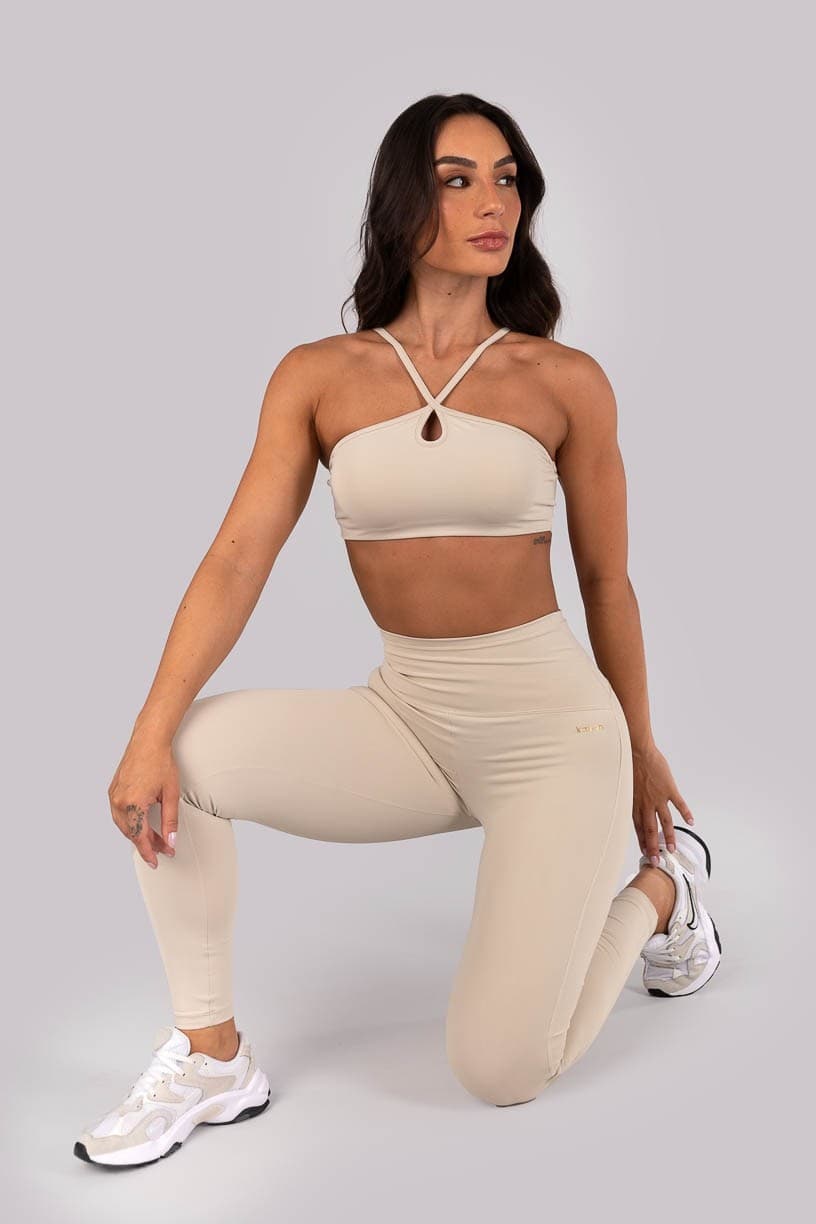 Calça Legging com Vira e Cós em V (Bege) | Ref: K4290-E