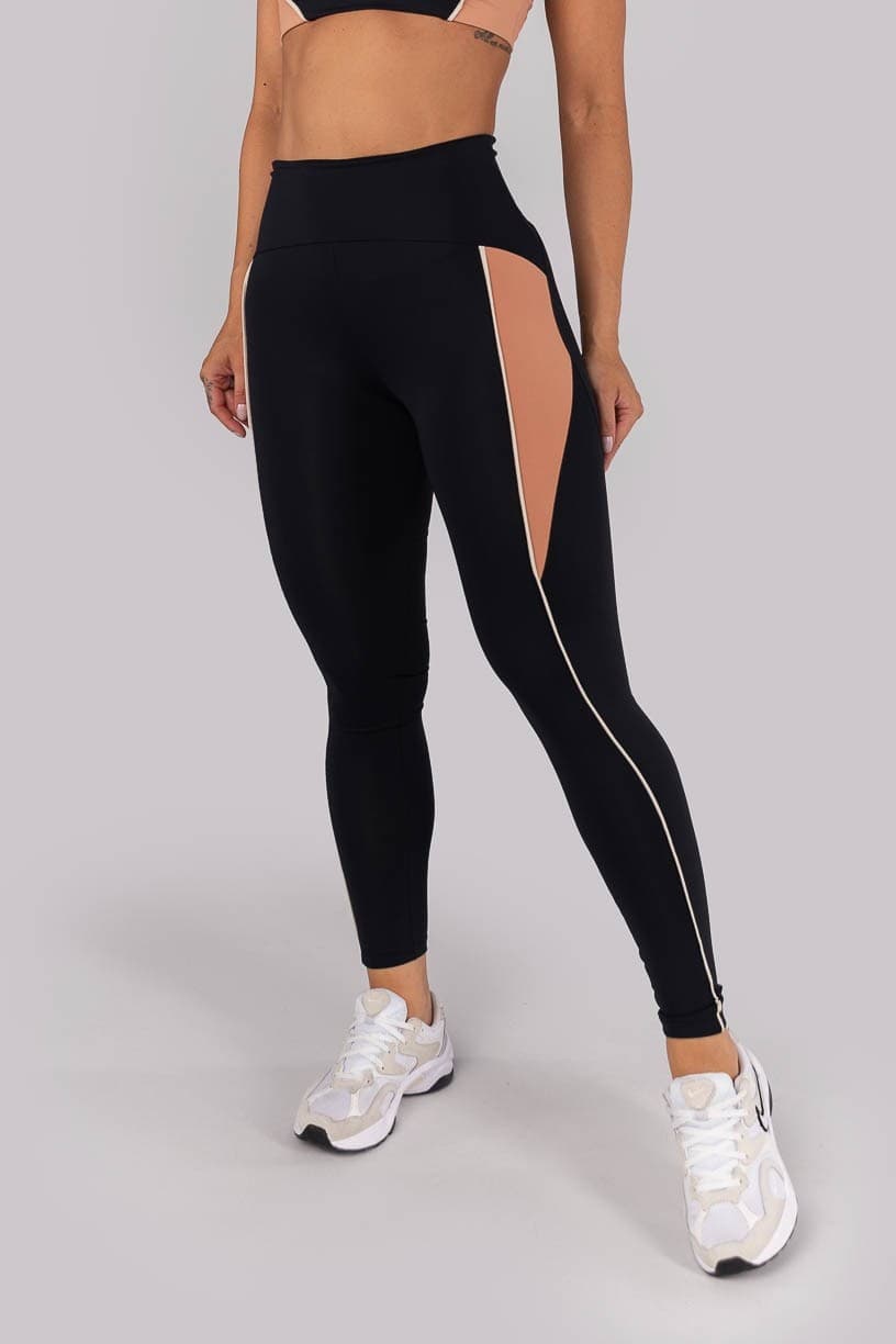 Calça Calça Legging com Recortes e Vivo (Preto / Nude) | Ref: K4558-A