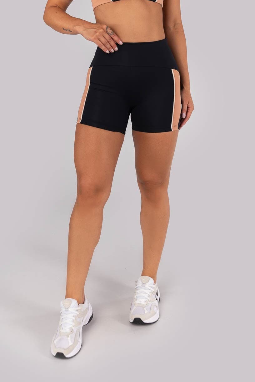 Short com Recortes e Vivo (Preto / Nude) | Ref: K4559-A