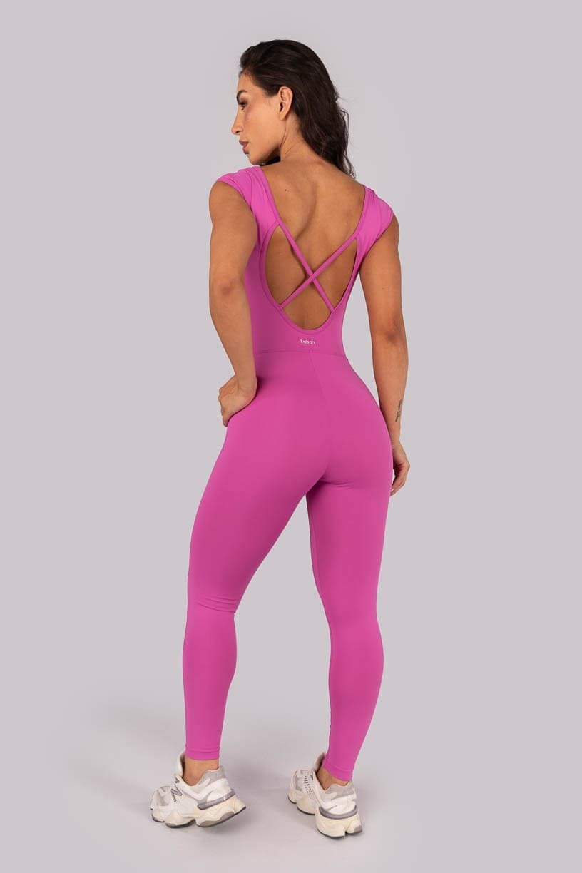 Macacão com Manga Japonesa e Tiras Cruzadas (Rosa Fúcsia) | Ref: K4573-B