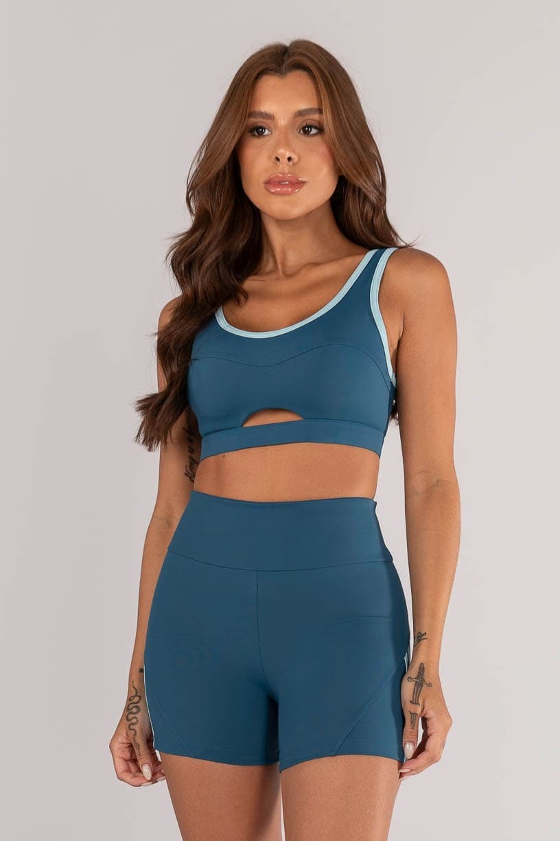 Top Alças Largas com Viés Contrastante e Abertura (Azul Petróleo / Glacial) | Ref: K4630-A