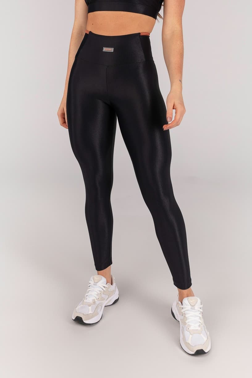 Calça Legging Mix de Tecido com Vira (Preto / Caramelo) | Ref: K4659-B