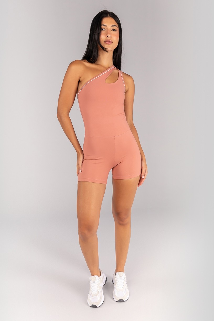 Macaquinho Assimétrico com Abertura no Decote (Telha / Off-White) | Ref: K4699-B