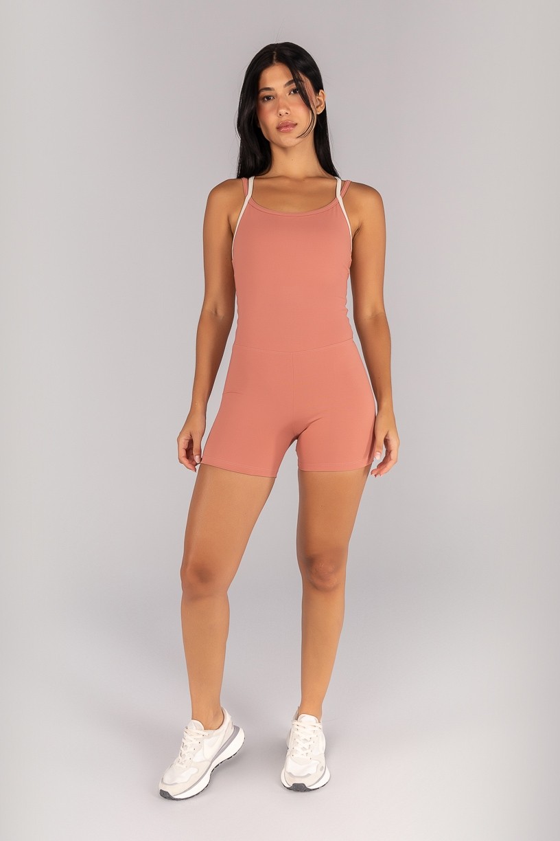 Macaquinho com Alças Duplas Contrastantes (Telha / Off-White) | Ref: K4700-B