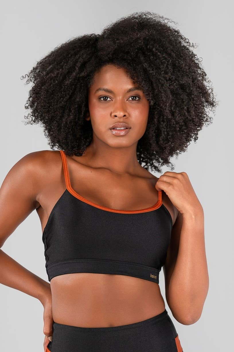 Top com Alças Reguláveis e Tiras nas Costas (Preto / Bronze) | Ref: K4154-D