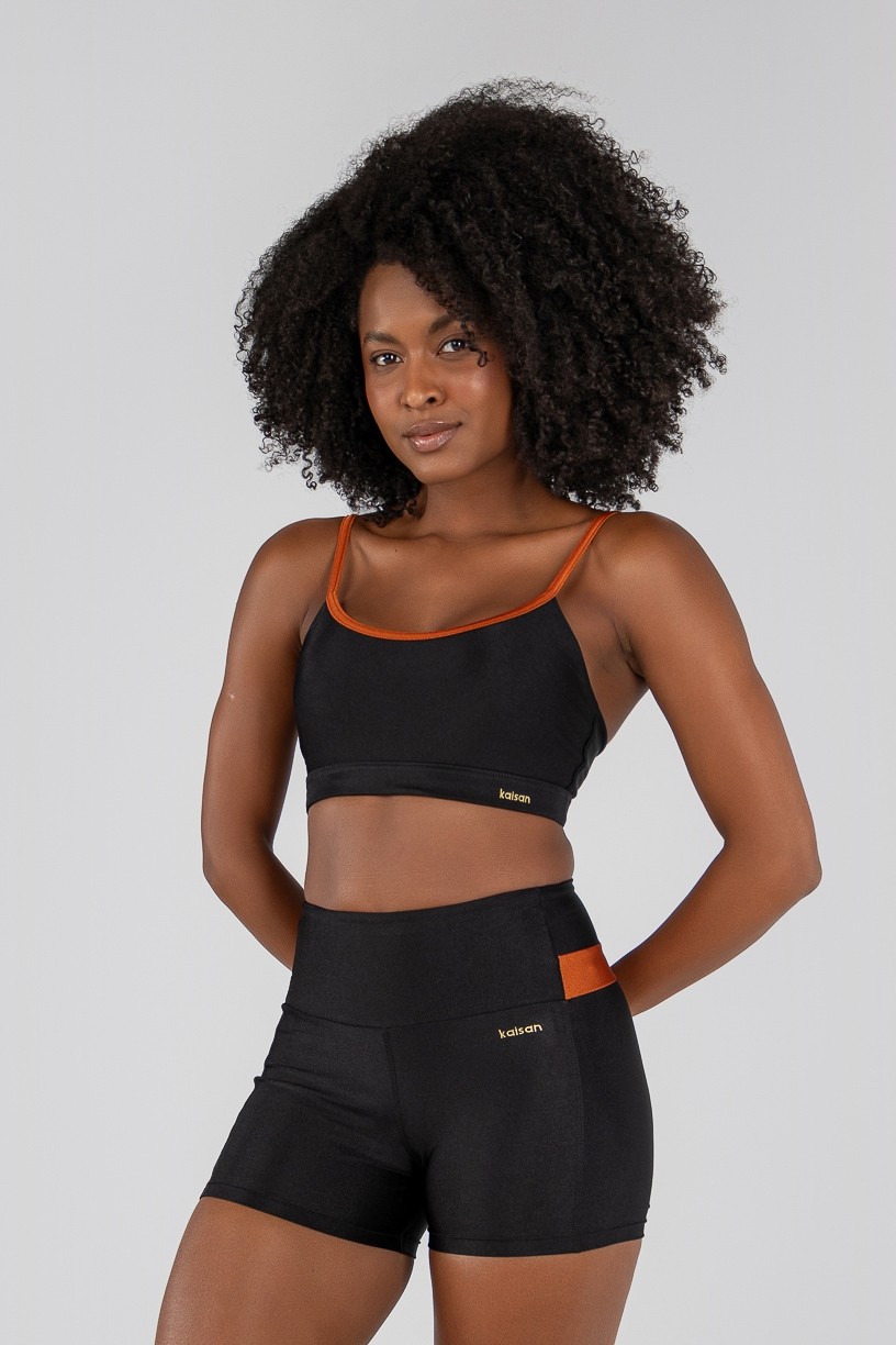 Top com Alças Reguláveis e Tiras nas Costas (Preto / Bronze) | Ref: K4154-D