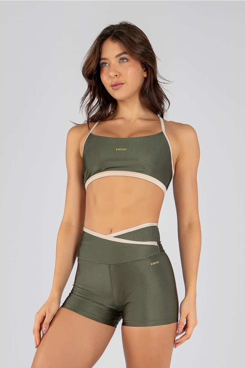Top com Alças Reguláveis Cruzadas (Verde Militar / Champagne) | Ref: K4329-C